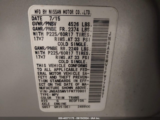 Nissan Rogue Select S 2015 JN8AS5MV1FW770901 Image 9