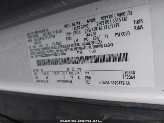 1FTYR2ZM9KKB76384 Ford Transit-250