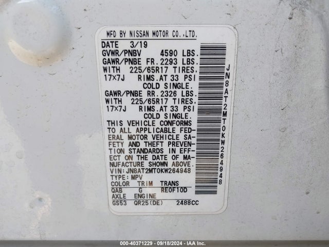 Nissan ROGUE SV 2019 JN8AT2MT0KW264948 Image 9