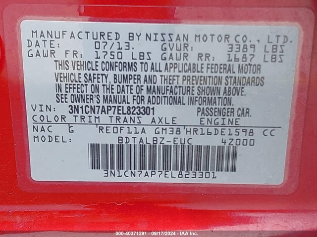 Nissan Versa 1.6 Sv 2014 3N1CN7AP7EL823301 Image 9