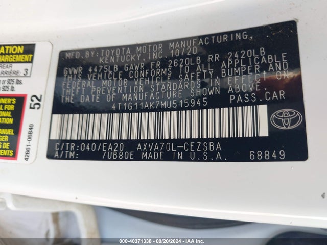 4T1G11AK7MU515945 Toyota CAMRY SE
