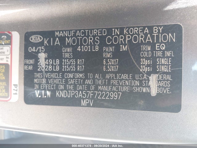 KIA SOUL + 2015 KNDJP3A57F7222997 Image 9