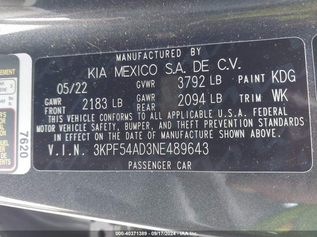 KIA Forte Gt-line 2022 3KPF54AD3NE489643 Image 9