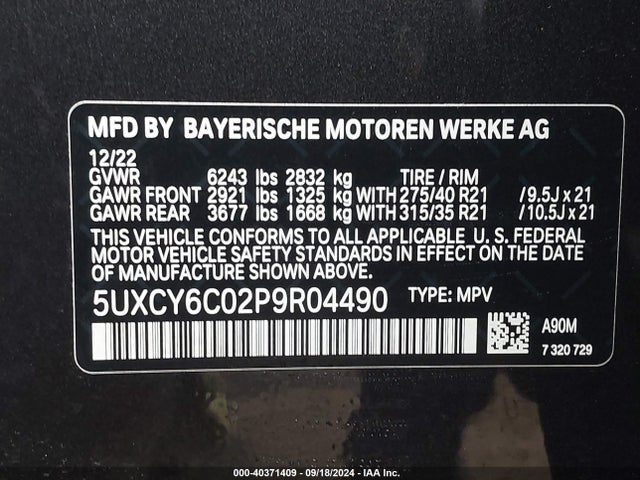 5UXCY6C02P9R04490 BMW X6 Xdrive40i