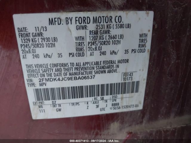 2FMDK4JC9EBA06537 Ford EDGE SEL