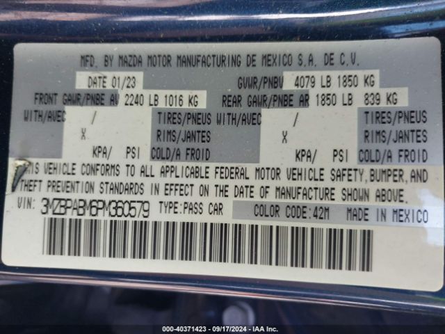 3MZBPABM6PM360579 Mazda Mazda3 2.5 S Select