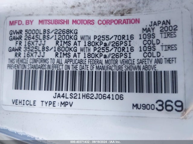 2002 MITSUBISHI MONTERO SPORT JA4LS21H62J064106 Photo 8