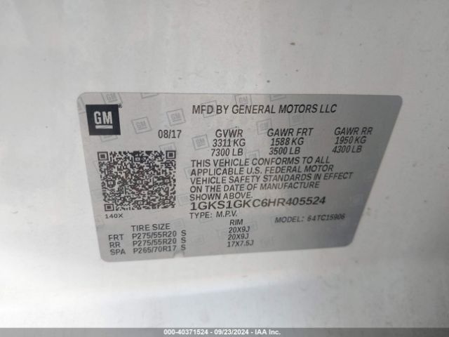 1GKS1GKC6HR405524 GMC Yukon Xl Slt