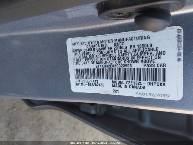 Продаж на аукціоні авто 2003 Toyota Matrix Standard, vin: 2T1KR32E83C023903, номер лоту: 40371581