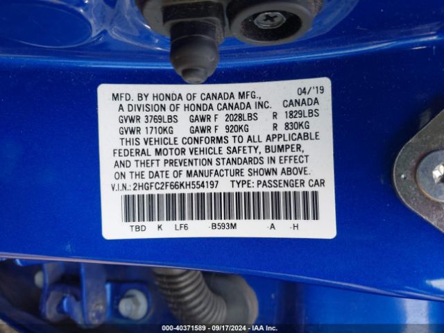 2HGFC2F66KH554197 Honda Civic Lx