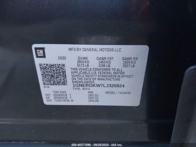 1GNERGKW7LJ326924 Chevrolet Traverse Fwd Lt Cloth