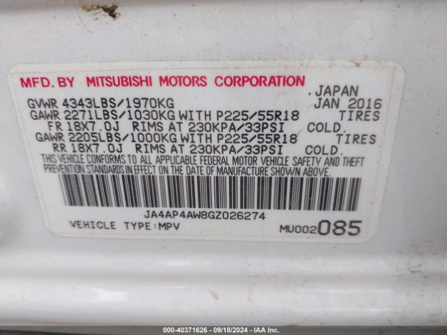 JA4AP4AW8GZ026274 Mitsubishi Outlander Sport 2.4 Gt