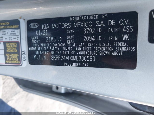 KIA Forte Lxs 2021 3KPF24ADXME336569 Image 9