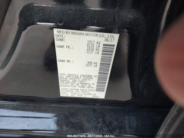 Nissan Altima 2.5 S 2017 1N4AL3AP6HN365702 Image 9