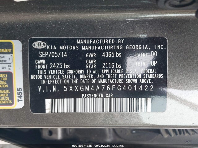 KIA Optima Lx 2015 5XXGM4A76FG401422 Image 9