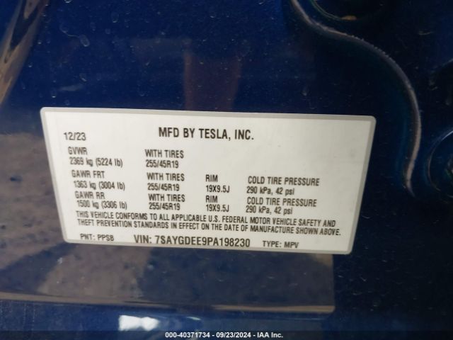 7SAYGDEE9PA198230 Tesla Model Y Awd/long Range Dual Motor All-wheel Drive