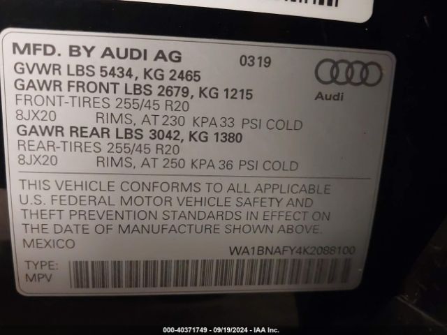 WA1BNAFY4K2088100 Audi Q5 45 Premium