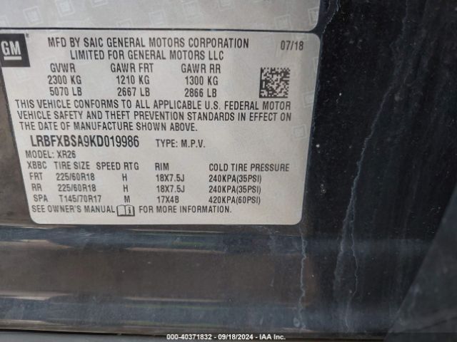 LRBFXBSA9KD019986 Buick Envision Fwd Preferred