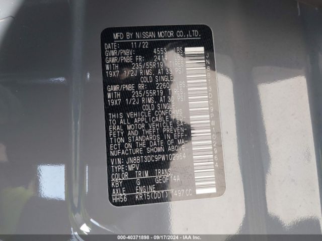 JN8BT3DC9PW102964 Nissan Rogue Platinum Fwd