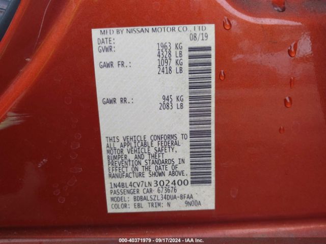 1N4BL4CV7LN302400 Nissan Altima Sr Fwd