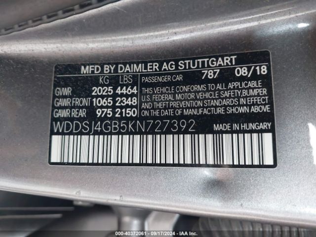 WDDSJ4GB5KN727392 Mercedes-Benz CLA 250 4MATIC