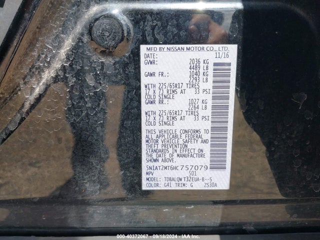 Nissan ROGUE SV 2017 5N1AT2MT6HC757079 Image 9