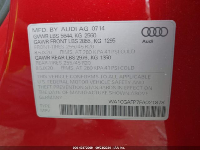 WA1CGAFP7FA021878 Audi Sq5 3.0t Premium Plus