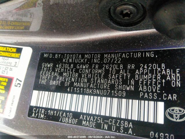 4T1S11BK9NU071509 Toyota Camry Se Awd