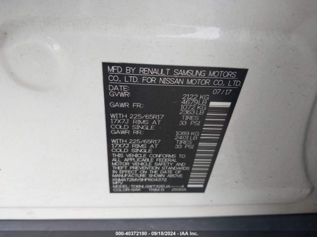 KNMAT2MV9HP604372 Nissan ROGUE SV