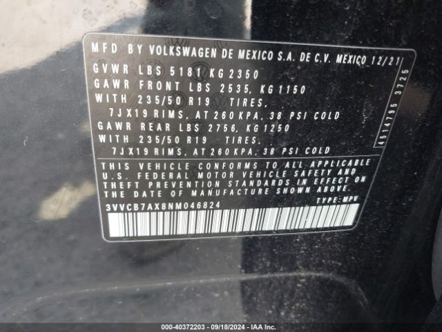 3VVCB7AX8NM046824 Volkswagen Tiguan 2.0t Se R-line Black