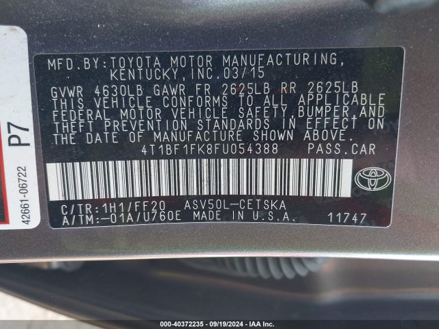Toyota CAMRY SE 2015 4T1BF1FK8FU054388 Image 9