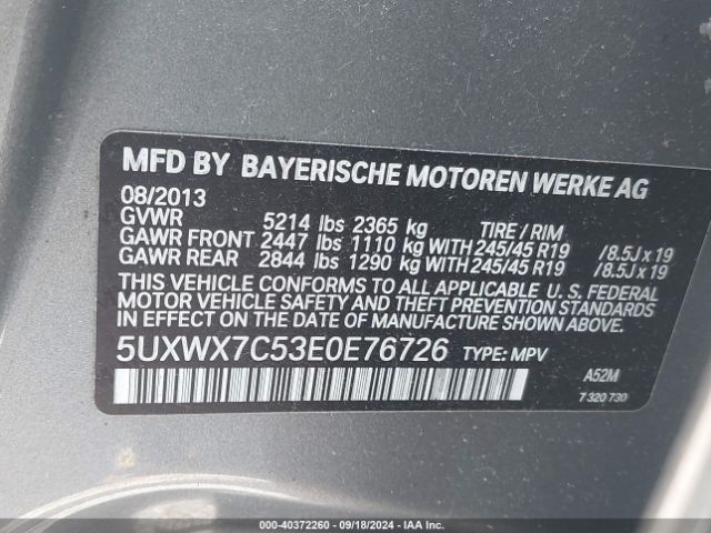 5UXWX7C53E0E76726 BMW X3 Xdrive35i