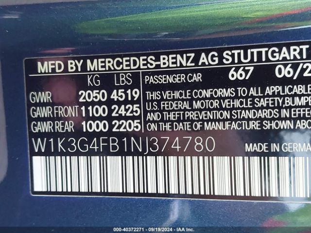 W1K3G4FB1NJ374780 Mercedes-Benz A 220 4matic
