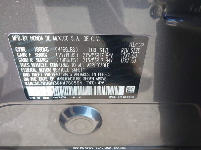 3CZRU6H38NM768594 Honda Hr-v Awd Lx