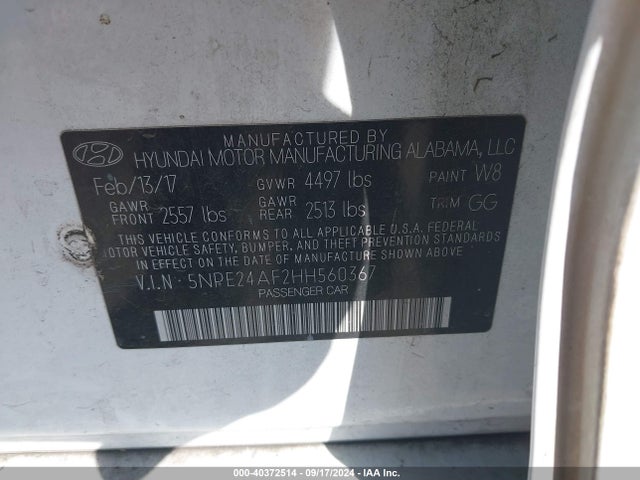 Hyundai SONATA SE 2017 5NPE24AF2HH560367 Image 9