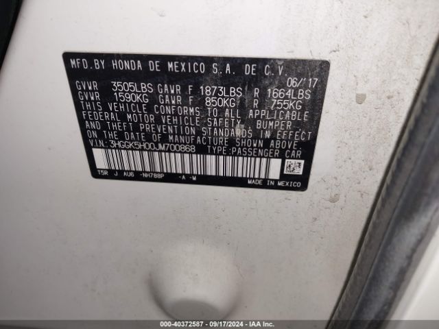 3HGGK5H00JM700868 Honda Fit Ex-l
