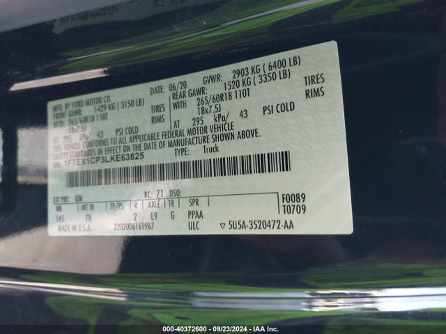 Ford F-150 Xlt 2020 1FTEX1CP3LKE63825 Image 9