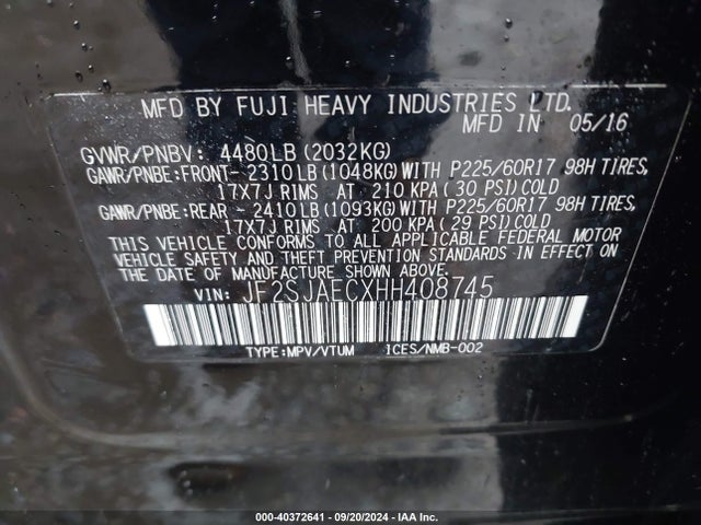 Subaru Forester 2.5i Premium 2017 JF2SJAECXHH408745 Image 9