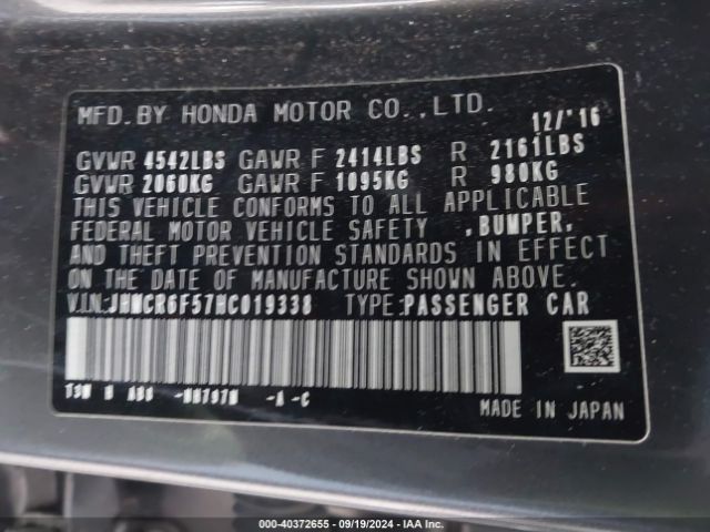 JHMCR6F57HC019338 Honda Accord Hybrid Ex-l