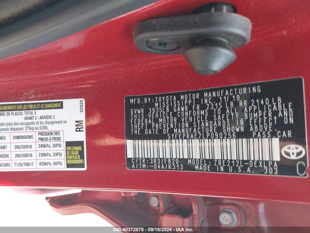 Toyota COROLLA LE 2020 5YFEPRAE7LP090256 Image 9