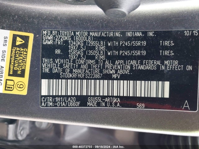 5TDDKRFH0FS223867 Toyota Highlander Limited V6