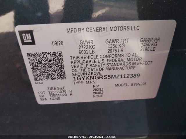 1GYKNGRS5MZ112389 Cadillac Xt5 Awd Sport