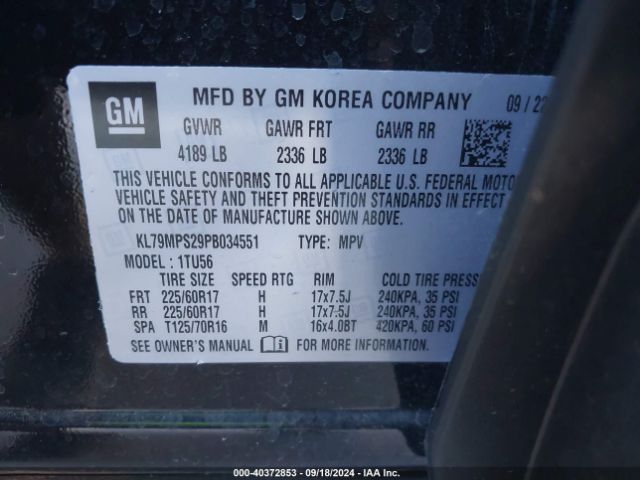 KL79MPS29PB034551 Chevrolet Trailblazer Fwd Lt