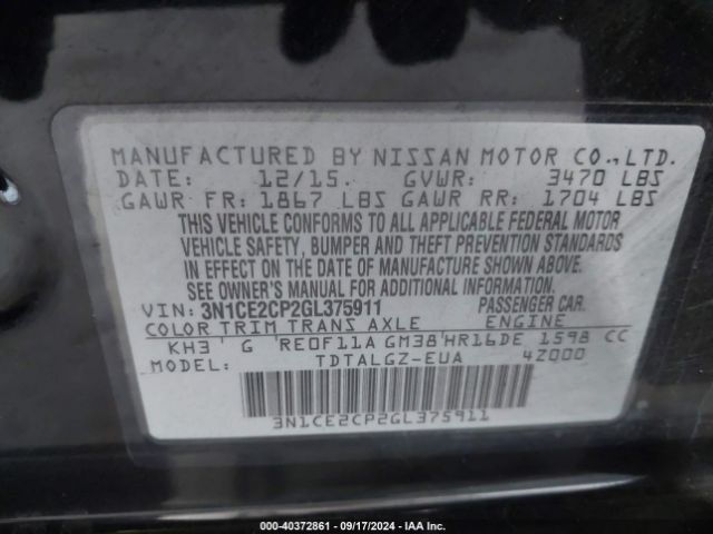 3N1CE2CP2GL375911 Nissan Versa Note Sr