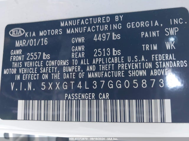 KIA Optima Lx 2016 5XXGT4L37GG058733 Image 9