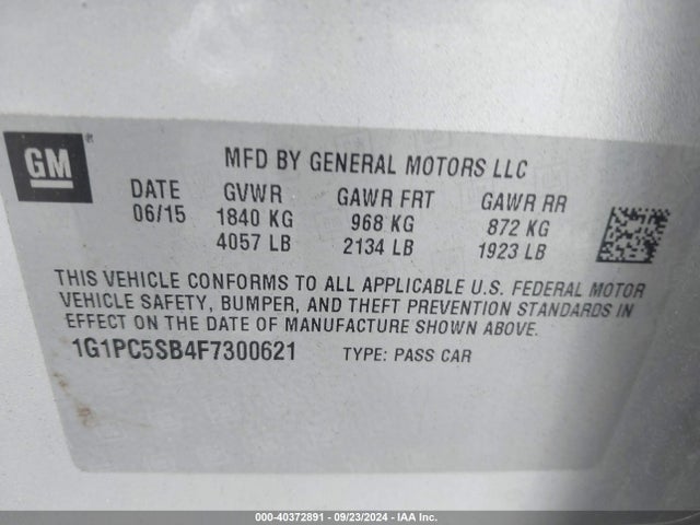 Chevrolet Cruze 1lt Auto 2015 1G1PC5SB4F7300621 Image 9