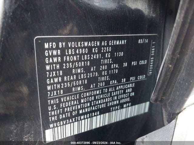 WVGBV3AX7EW601946 Volkswagen Tiguan Sel