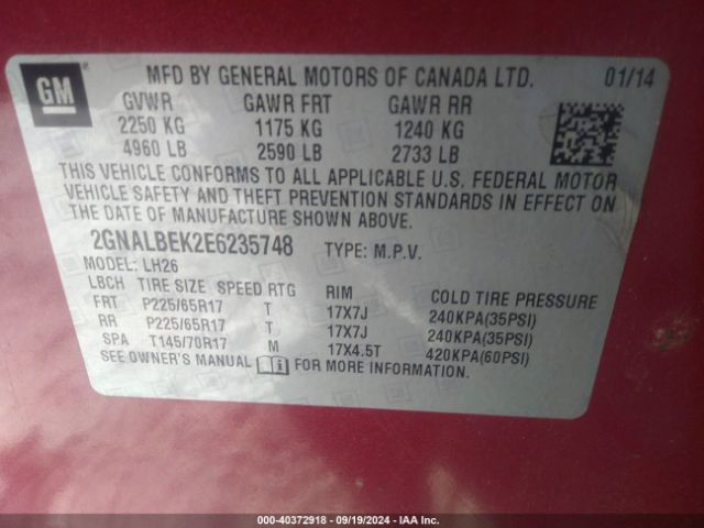2GNALBEK2E6235748 Chevrolet EQUINOX 1LT