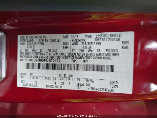1FMCU9G90FUB70172 Ford ESCAPE SE