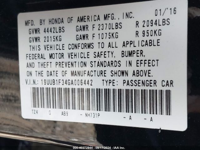 19UUB1F34GA006442 Acura TLX